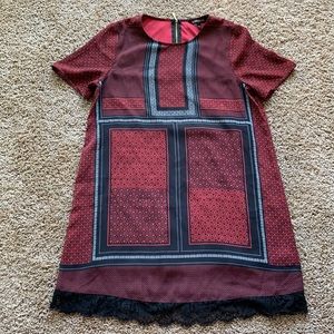 Express Red Plaid Dress with Lace Detail on Bottom